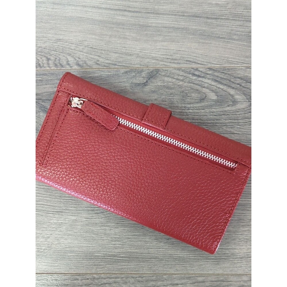 Oak Leathers Women's Red Leather Trifold Wallet RFID Blocking - Picture 5 of 5